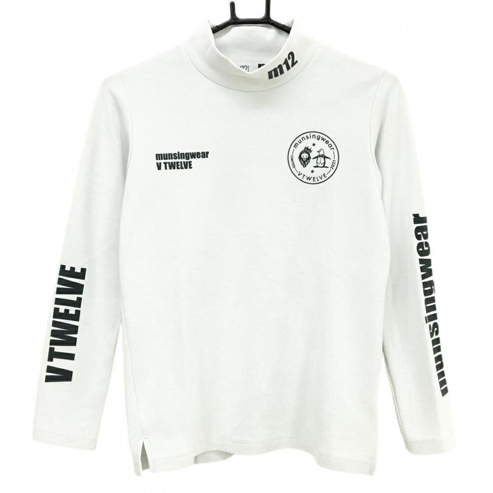 【当店ポイント5倍！2月1日限り】マンシングウェア×V12 長袖ハイネックシャツ 白 ロゴダークグレー 裏微起毛 ロゴ レディース S ゴルフウェア Munsingwear