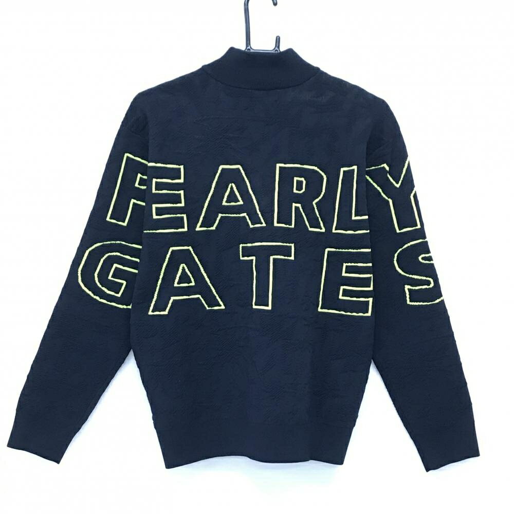 【超美品】パーリーゲイツ ハイネックセーター ネイビー 総柄編み 背 レディース 1(M) ゴルフウェア 2024年モデル PEARLY GATES