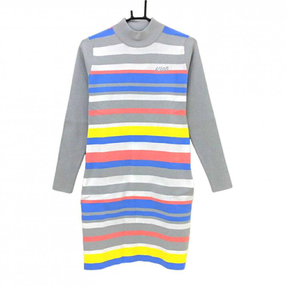【新品】キスオンザグリーン ニットハイネックワンピース ライトグレー×マルチカラー レディース 2(M) ゴルフウェア kiss on the green