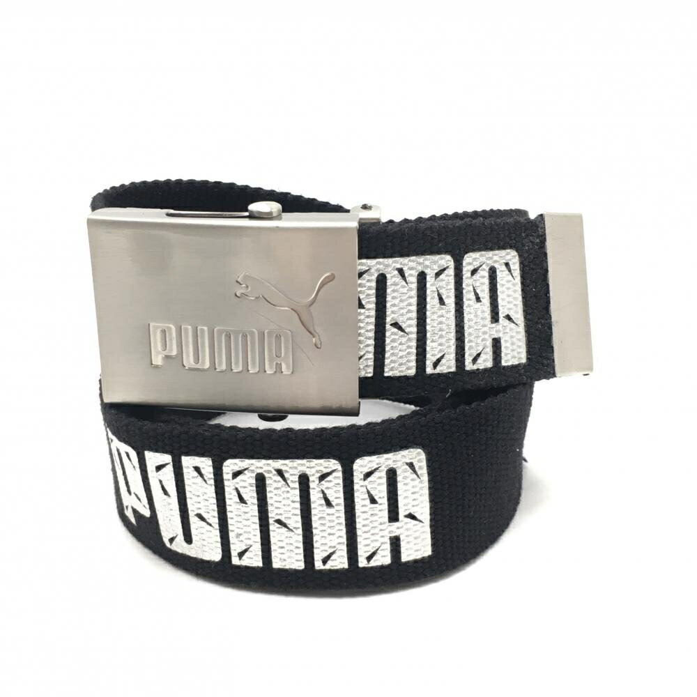 【美品】プーマ ガチャベルト 黒×シルバー ロゴ総柄 ロゴバックル レディース ゴルフウェア PUMA