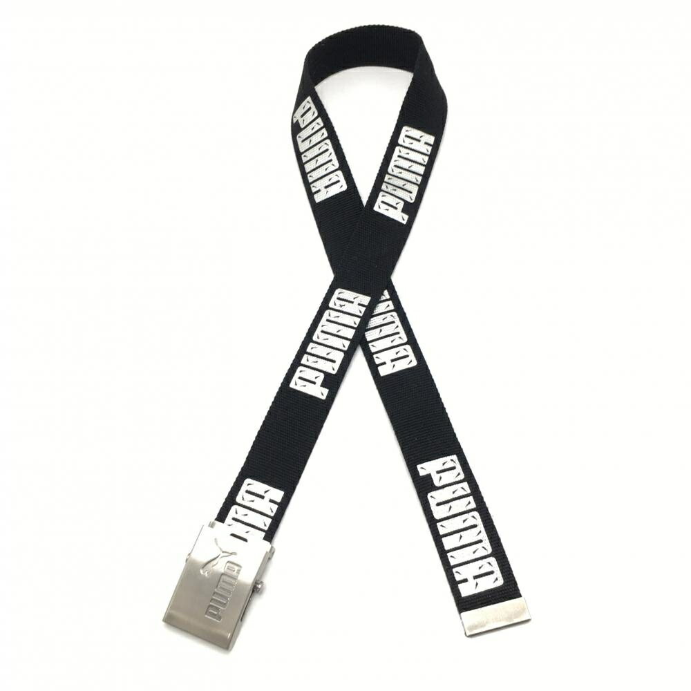 【美品】プーマ ガチャベルト 黒×シルバー ロゴ総柄 ロゴバックル レディース ゴルフウェア PUMA