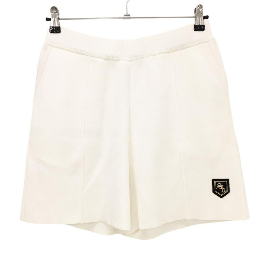 【美品】サンディ ニットショートパンツ 白 ロゴワッペン ウエストゴム レディース L ゴルフウェア Sandie