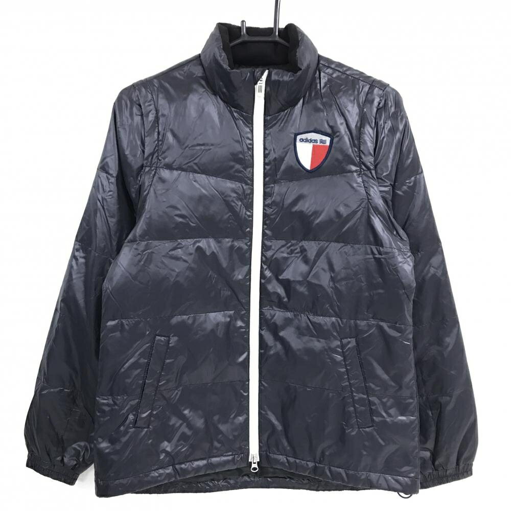 【美品】アディダス 2WAYダウンジャケット ダークネイビー ロゴワッペン 袖着脱可 裾ドローコード レディース L/G ゴルフウェア adidas
