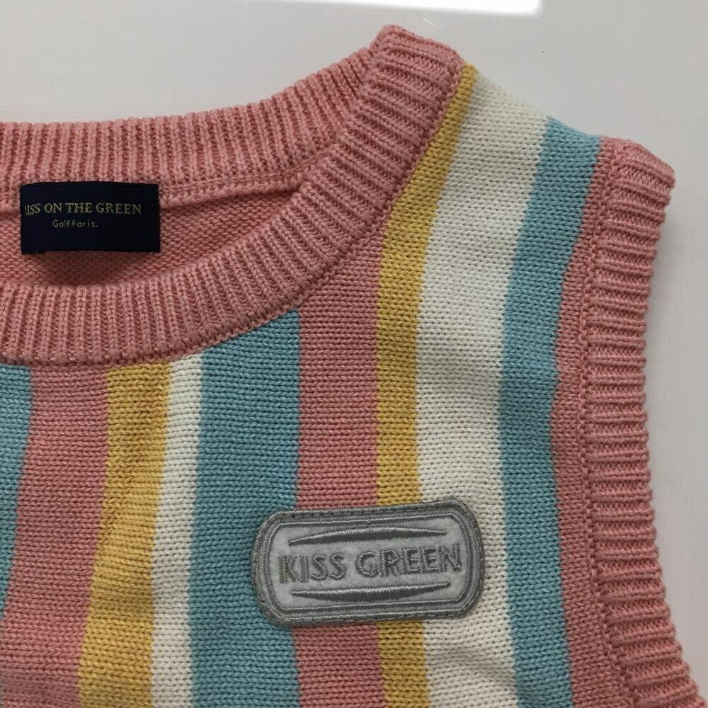 【超美品】キスオンザグリーン ニットベスト ピンク×ライトブルー レディース L ゴルフウェア kiss on the green