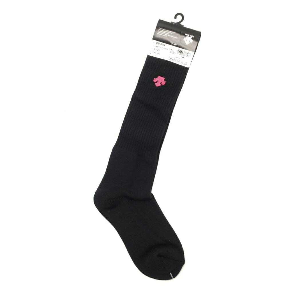 【新品】デサント ハイソックス 黒 ロゴピンク レディース 23-25 ゴルフウェア DESCENTE