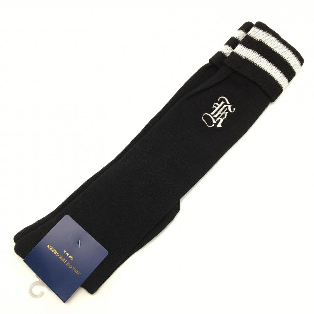 【新品】キスオンザグリーン 折り返しニーハイソックス 黒×白 刺しゅう レディース F ゴルフウェア kiss on the green