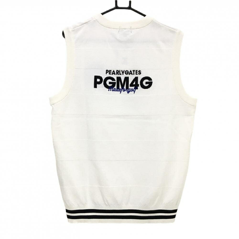 【新品】パーリーゲイツ ニットベスト 白×黒 胸ロゴ Vネック 胸元ロゴ メンズ 6(XL) ゴルフウェア PEARLY GATES