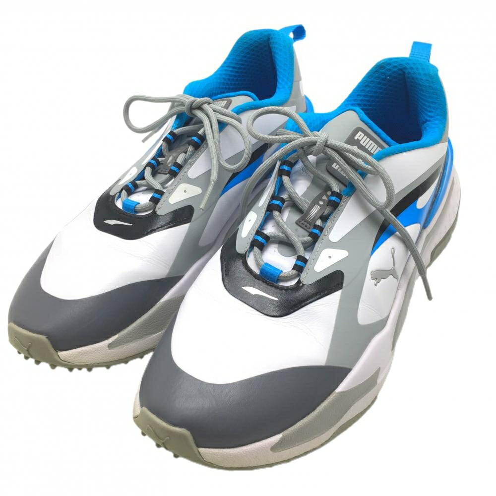 【美品】プーマ ゴルフシューズ 白×ライトブルー×グレー 376357-01 GSファスト メンズ 26.5 ゴルフウェア PUMA