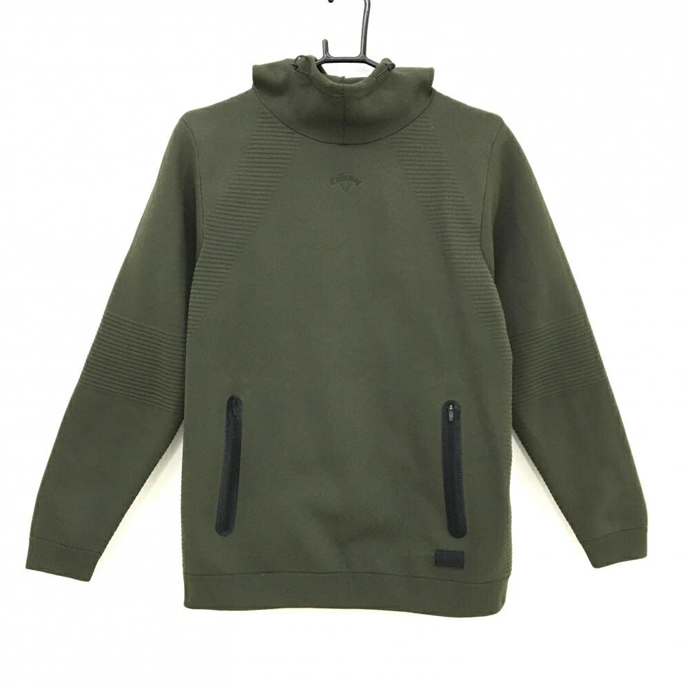 【当店ポイント5倍！2月1日限り】【超美品】キャロウェイ フード付セーター カーキ ジップポケット ニット メンズ L ゴルフウェア Callaway