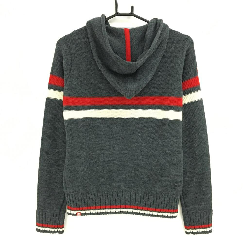 レオナード 楽天市場店の【超美品】フィラゴルフ ニットジップパーカー グレー×レッド フロント・袖ライン ウール混 レディース M ゴルフウェア FILA GOLF｜アングル2
