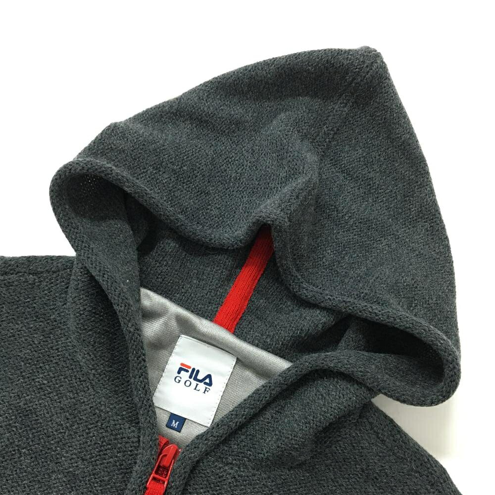 レオナード 楽天市場店の【超美品】フィラゴルフ ニットジップパーカー グレー×レッド フロント・袖ライン ウール混 レディース M ゴルフウェア FILA GOLF｜アングル3