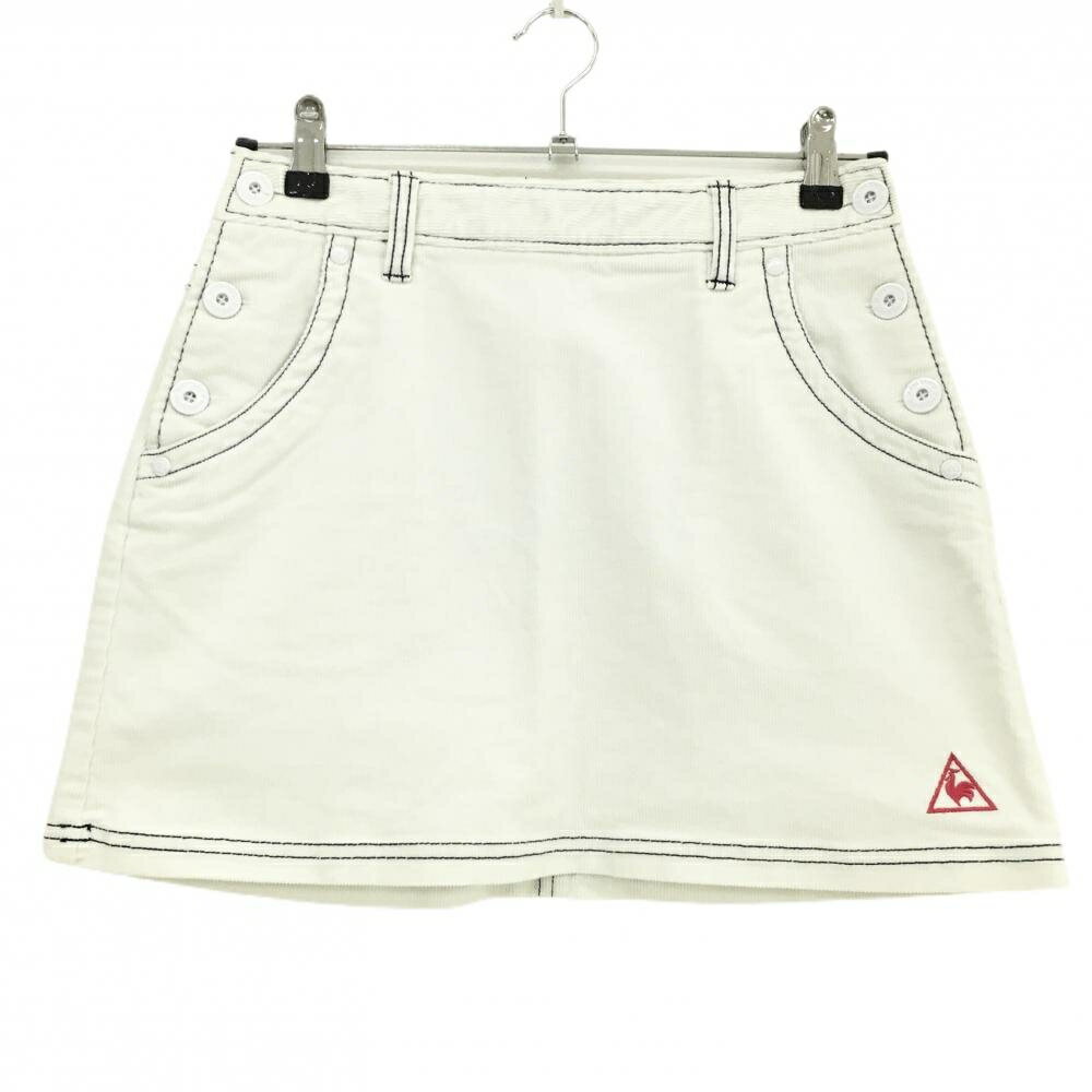 【美品】ルコックゴルフ コーデュロイスカート 白×ネイビー ステッチ サイドボタン レディース 9 ゴルフウェア le coq sportif...