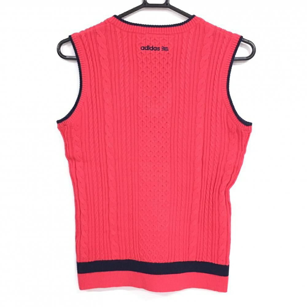 【超美品】アディダス ニットベスト レッド系 ケーブル編み ウール混 レディース S...