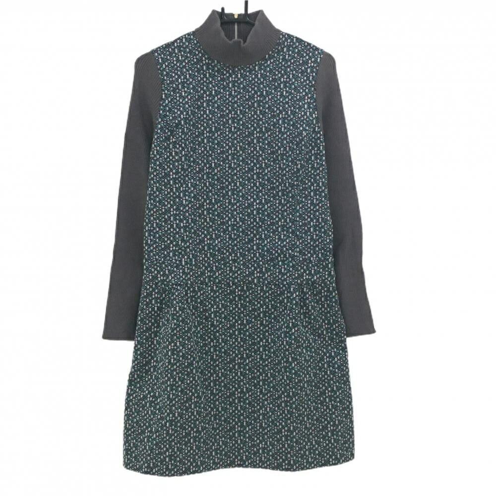 【美品】セントアンドリュース 長袖ハイネックワンピース グレー×グリーン レディース L ゴルフウェア St ANDREWS