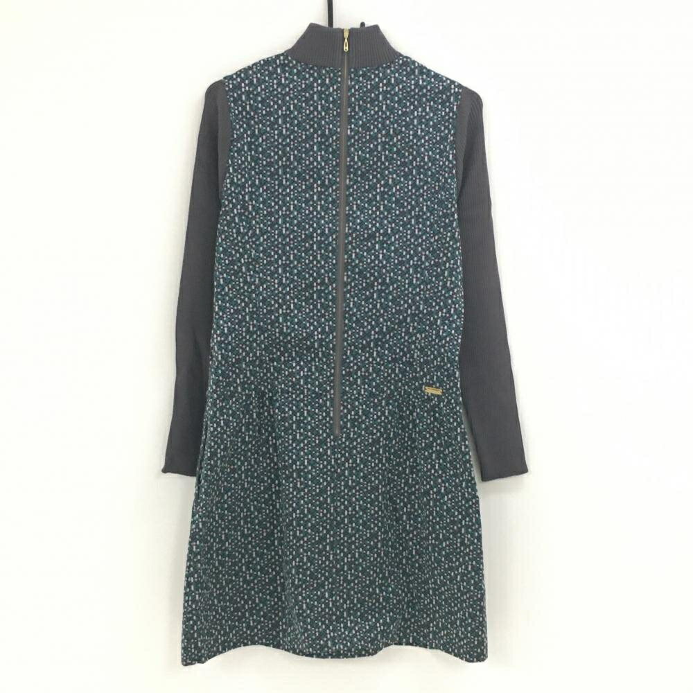 【ポイント10倍！楽天スーパーセール期間限定】【美品】セントアンドリュース 長袖ハイネックワンピース グレー×グリーン レディース L ゴルフウェア St ANDREWS