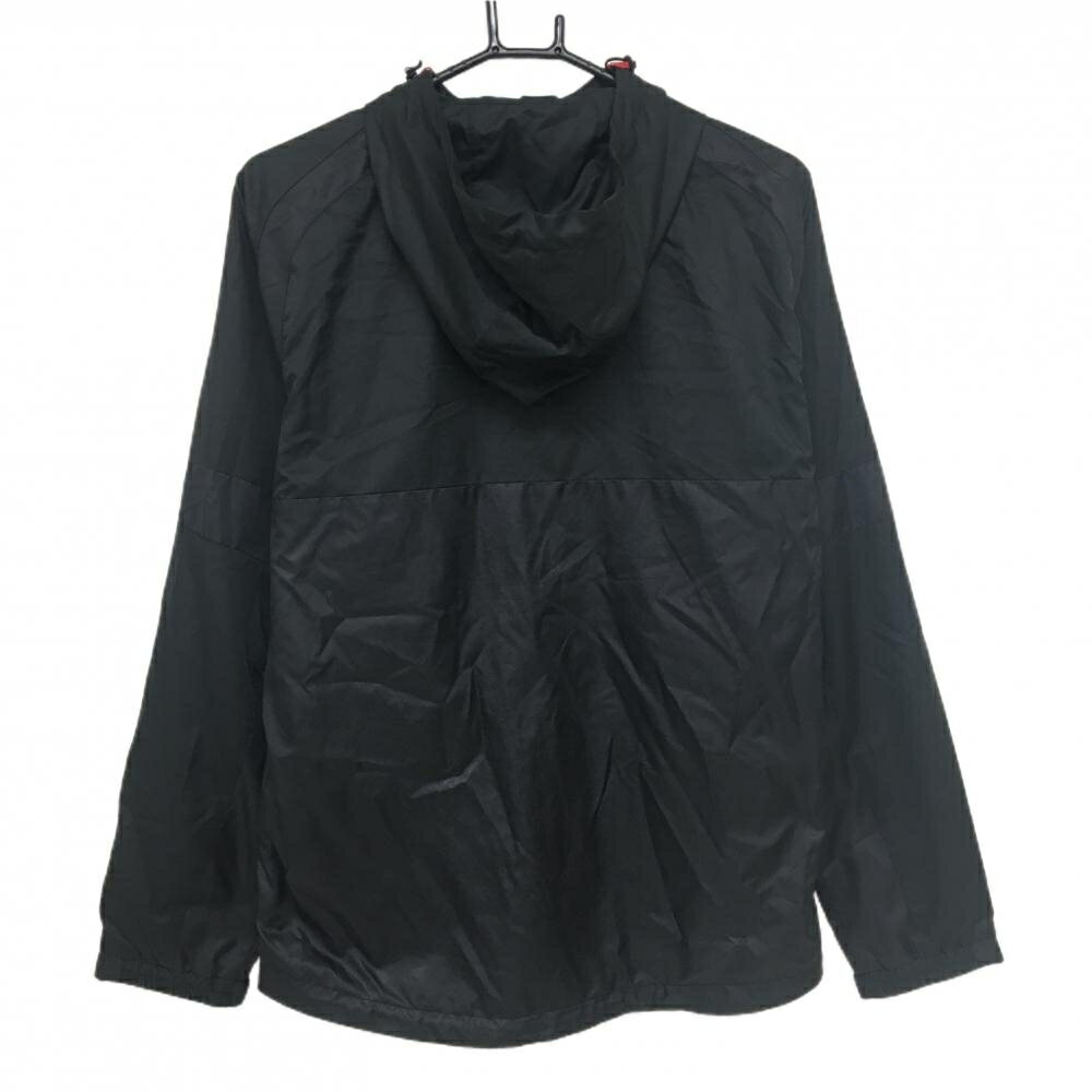 【美品】カッパ フード付ジャケット 黒×白 胸元ロゴ 微起毛裏地 裾ドローコード メンズ M ゴルフウェア Kappa