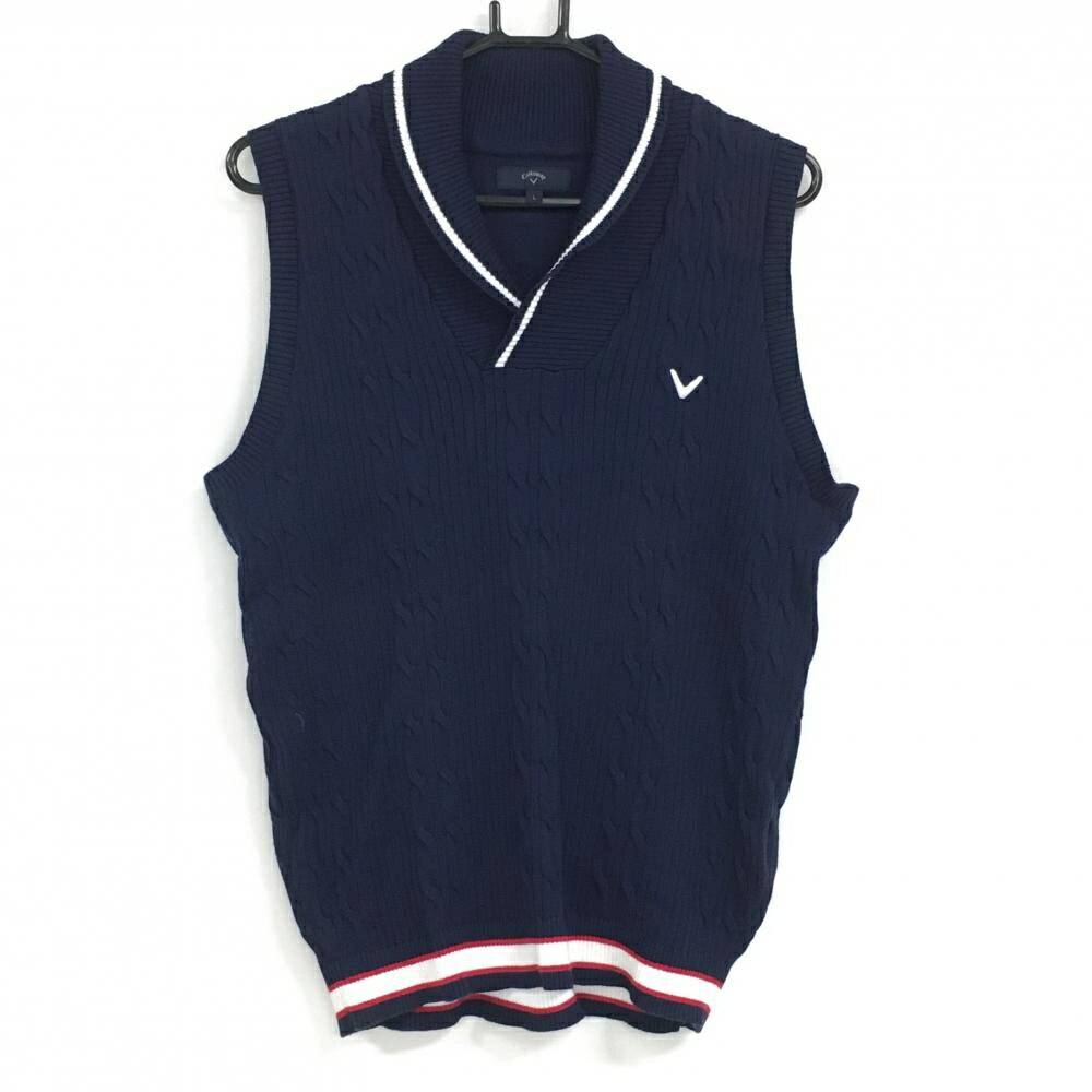 キャロウェイ ニットベスト ネイビー ケーブル編み ショールカラー メンズ L ゴルフウェア Callaway