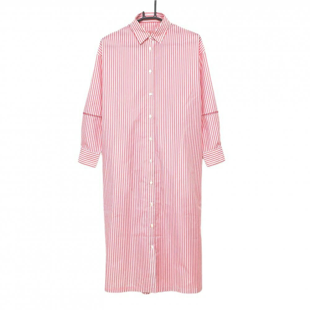 【超美品】パーリーゲイツ ワンピース レッド×白 ストライプ 背面リボン レディース 1(M) ゴルフウェア..