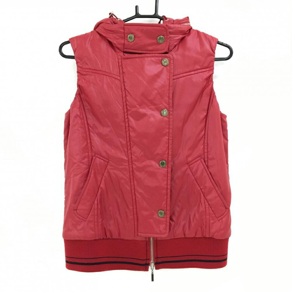 【超美品】23区スポーツ フード付中綿ベスト レッド フード着脱可 内側格子チェック レディース L ゴル..