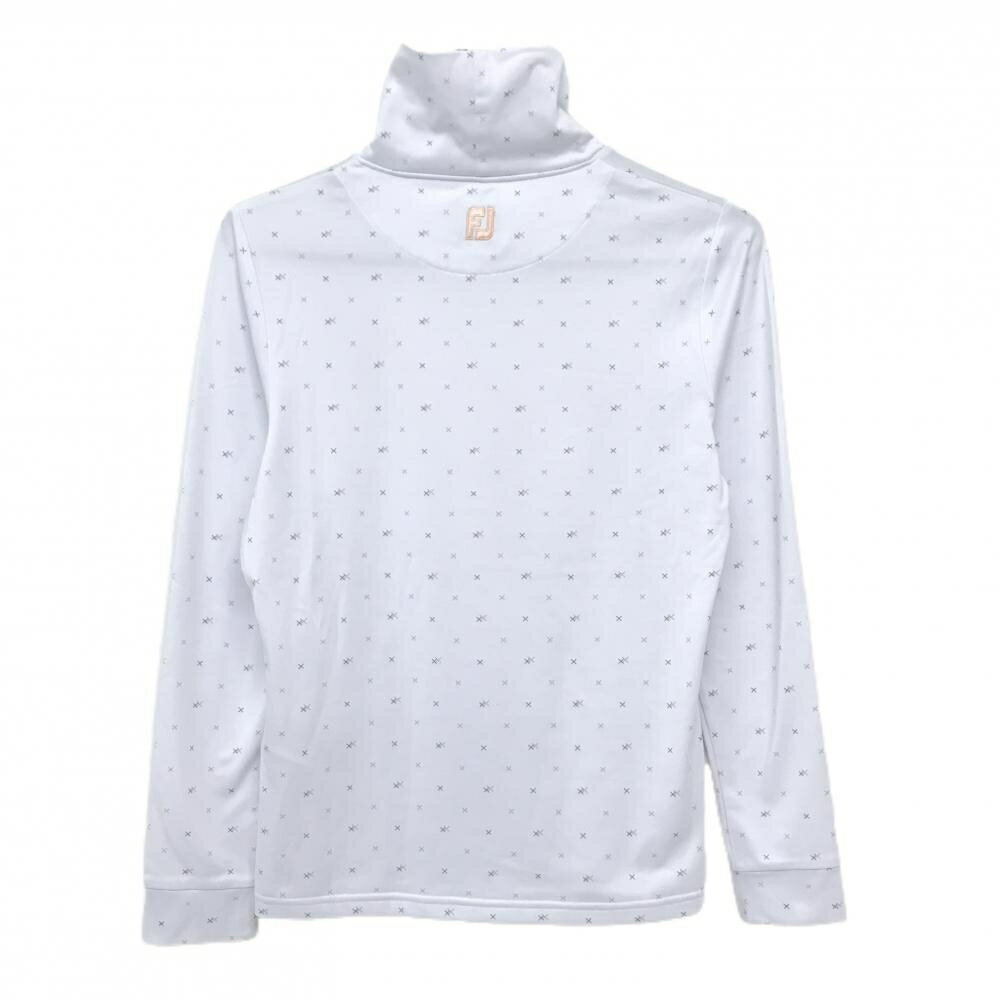 【超美品】フットジョイ 長袖タートルネックシャツ 白×オレンジ 総柄 ロゴ刺しゅう レディース M ゴルフウェア FootJoy