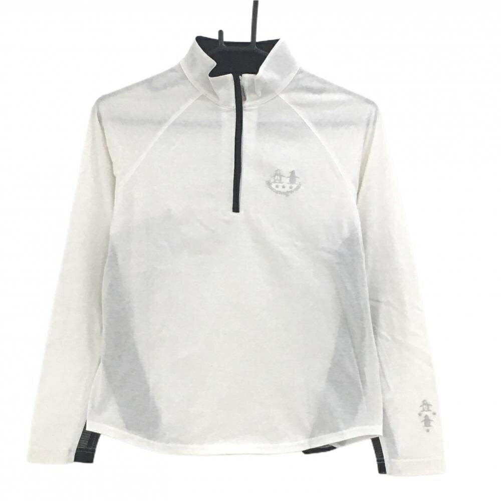【美品】マンシングウェア 長袖ハイネックシャツ 白×黒 ハーフジップ 袖一部メッシュ レディース M ゴルフウェア Munsingwear
