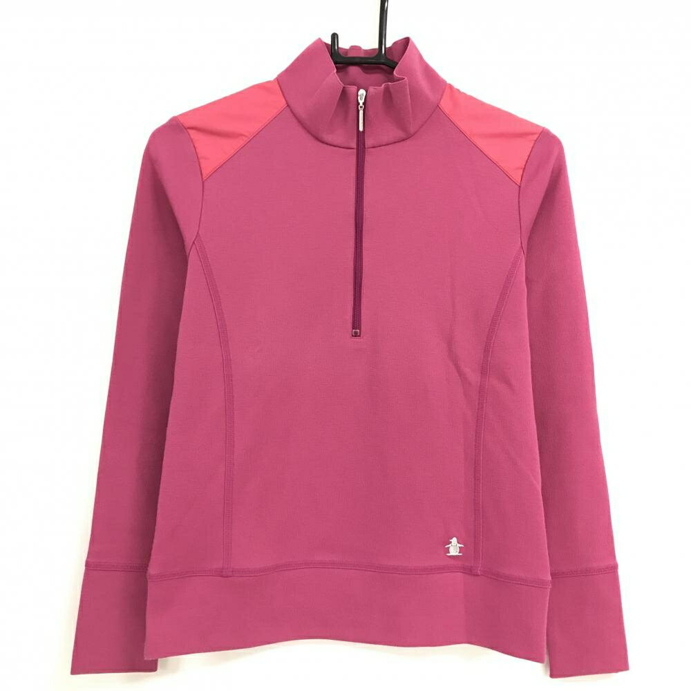 【当店ポイント5倍！2月1日限り】【美品】マンシングウェア 長袖ハイネックシャツ ピンク ハーフジップ 肩切替 レディース M ゴルフウェア Munsingwear