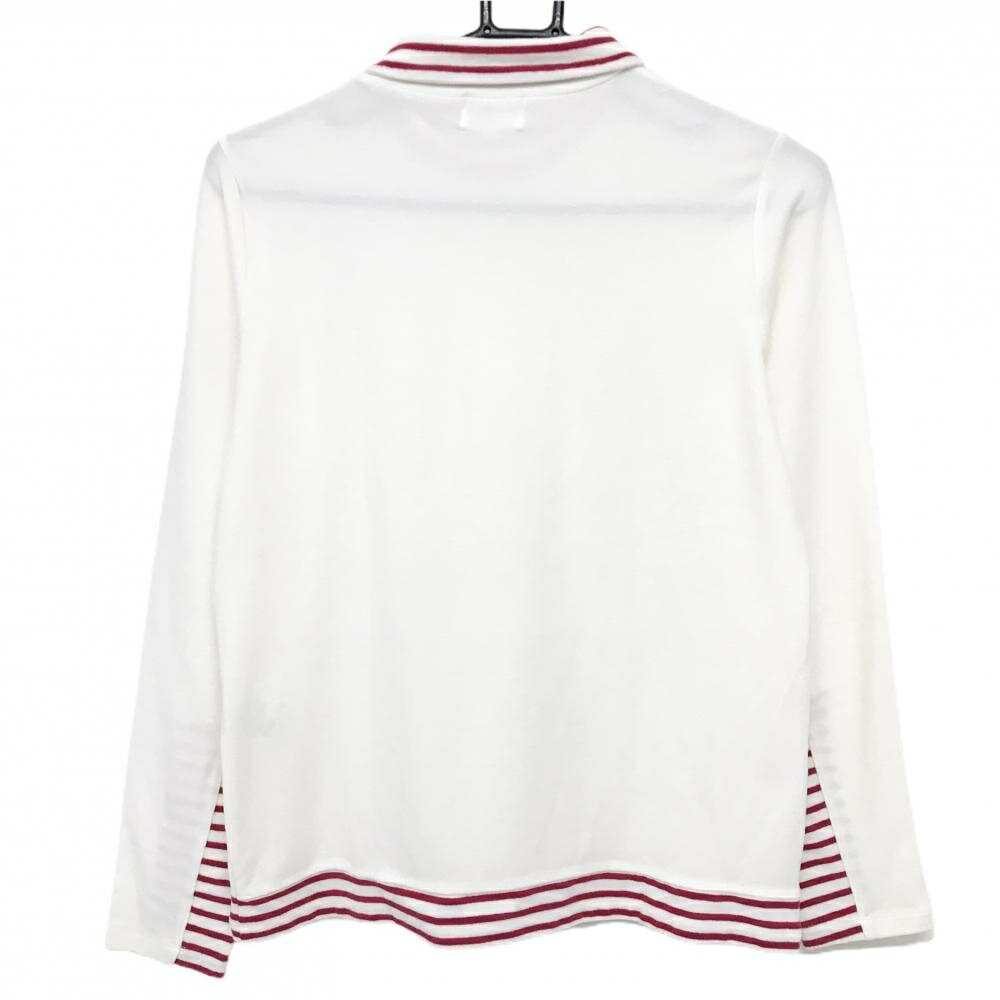 TRUSSARDI - 【美品】ピッコーネクラブ 長袖ハイネックシャツ 白×レッド ネック・袖口・裾ボーダー ワッペン レディース I(M) ゴルフウェア PICONE
