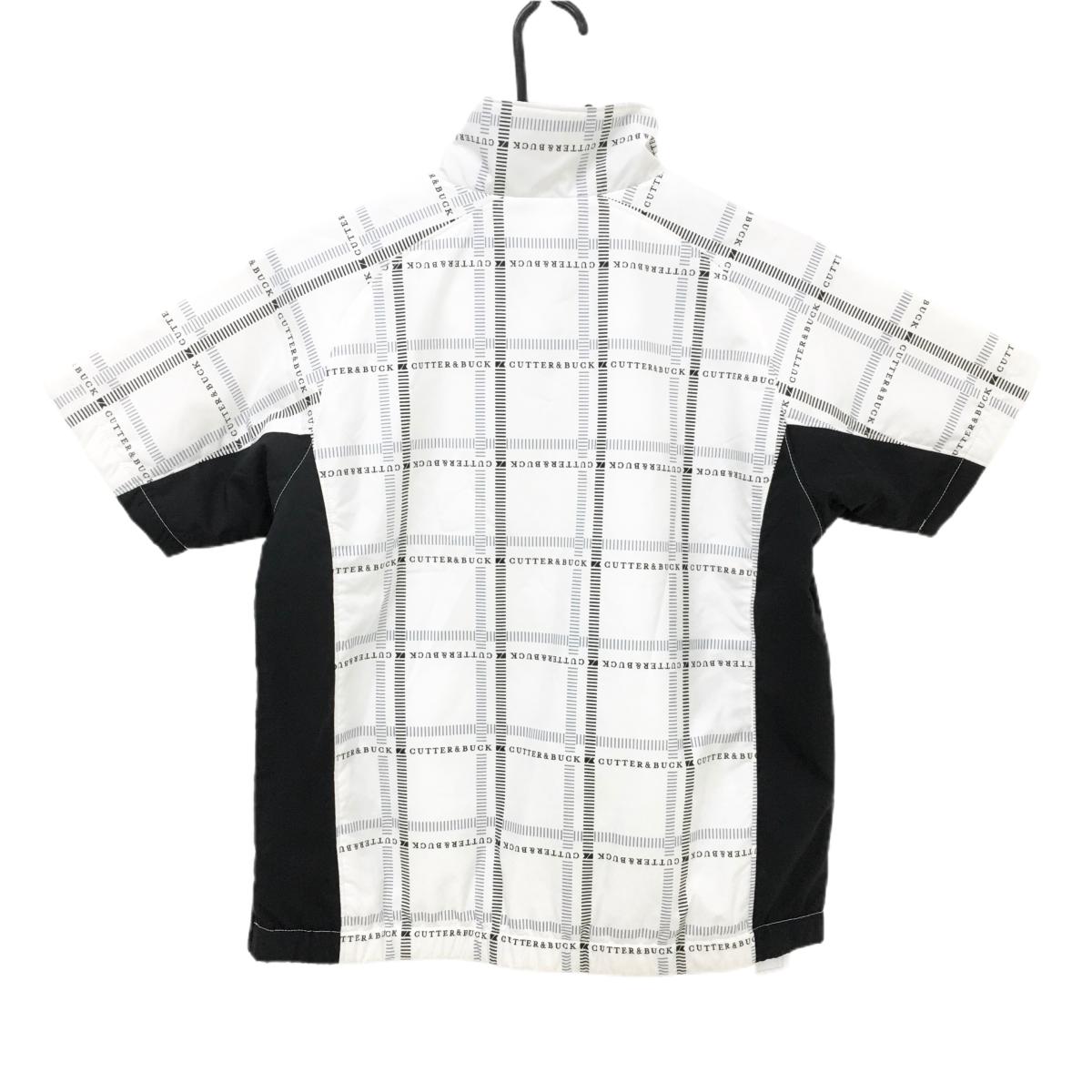 カッターアンドバック 半袖中綿ブルゾン 白×黒 総柄 ハーフジップ レディース M ゴルフウェア CUTTER＆BUCK