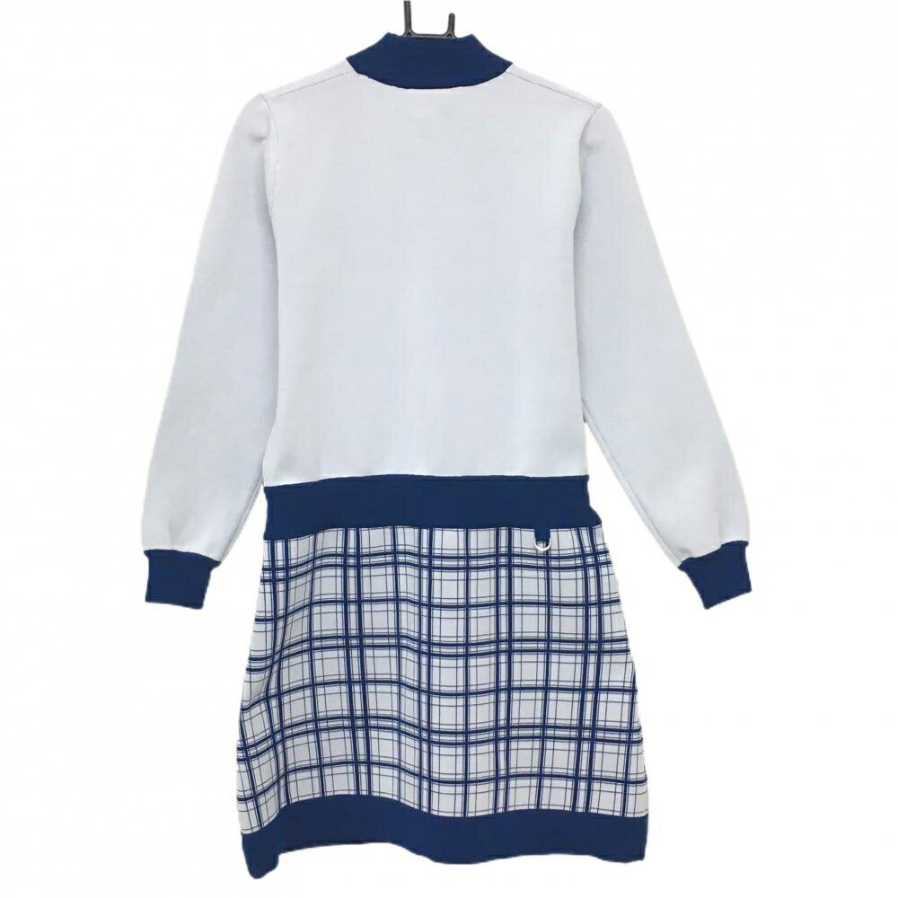 【新品】フィドラ 長袖ハイネックニットワンピース 白×ネイビー スカートチェック 胸ロゴ レディース L/G ゴルフウェア FIDRA
