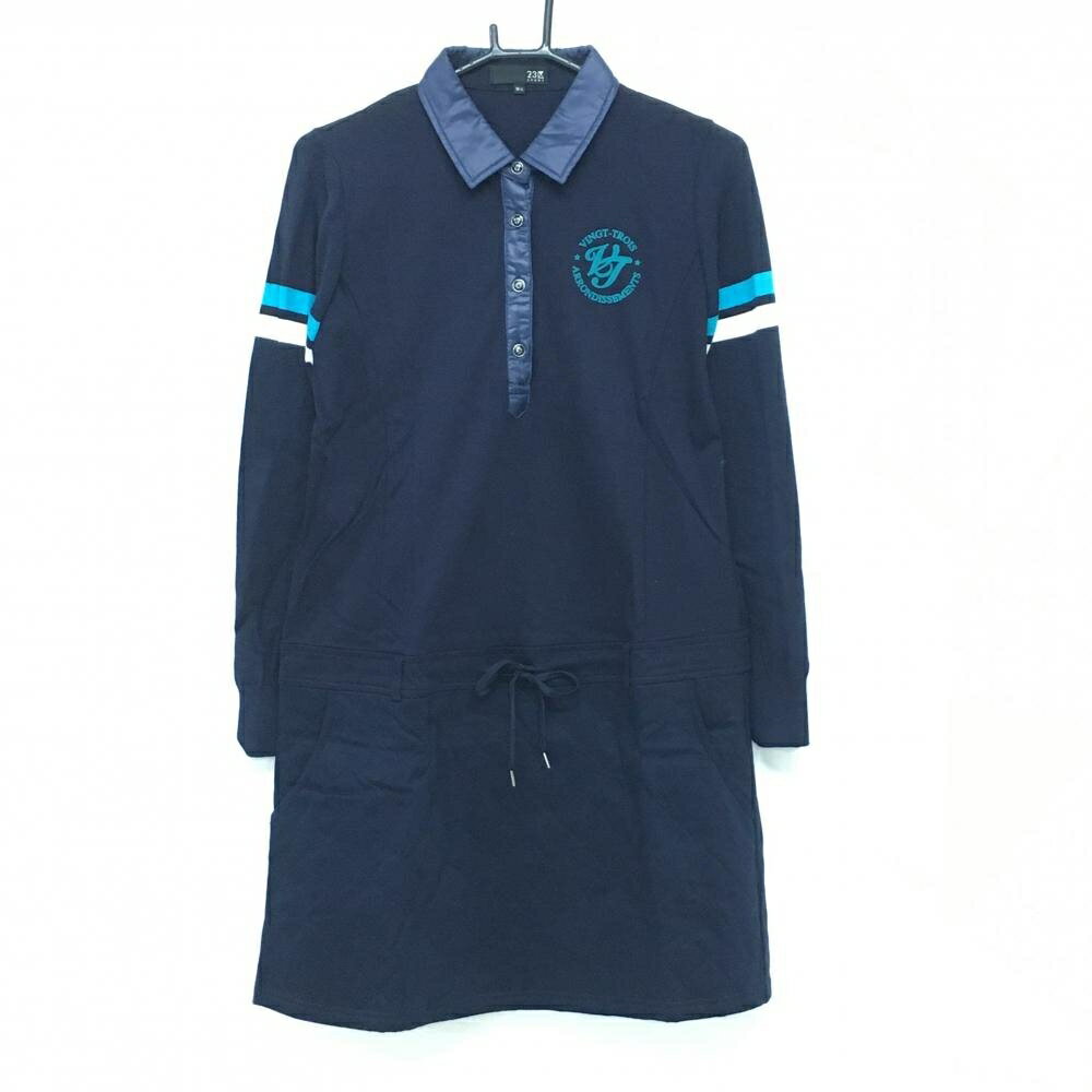 【美品】23区スポーツ 中綿切替ワンピース ネイビー スカート部薄中綿 袖ニット レディース M-L ゴルフウェア 23区