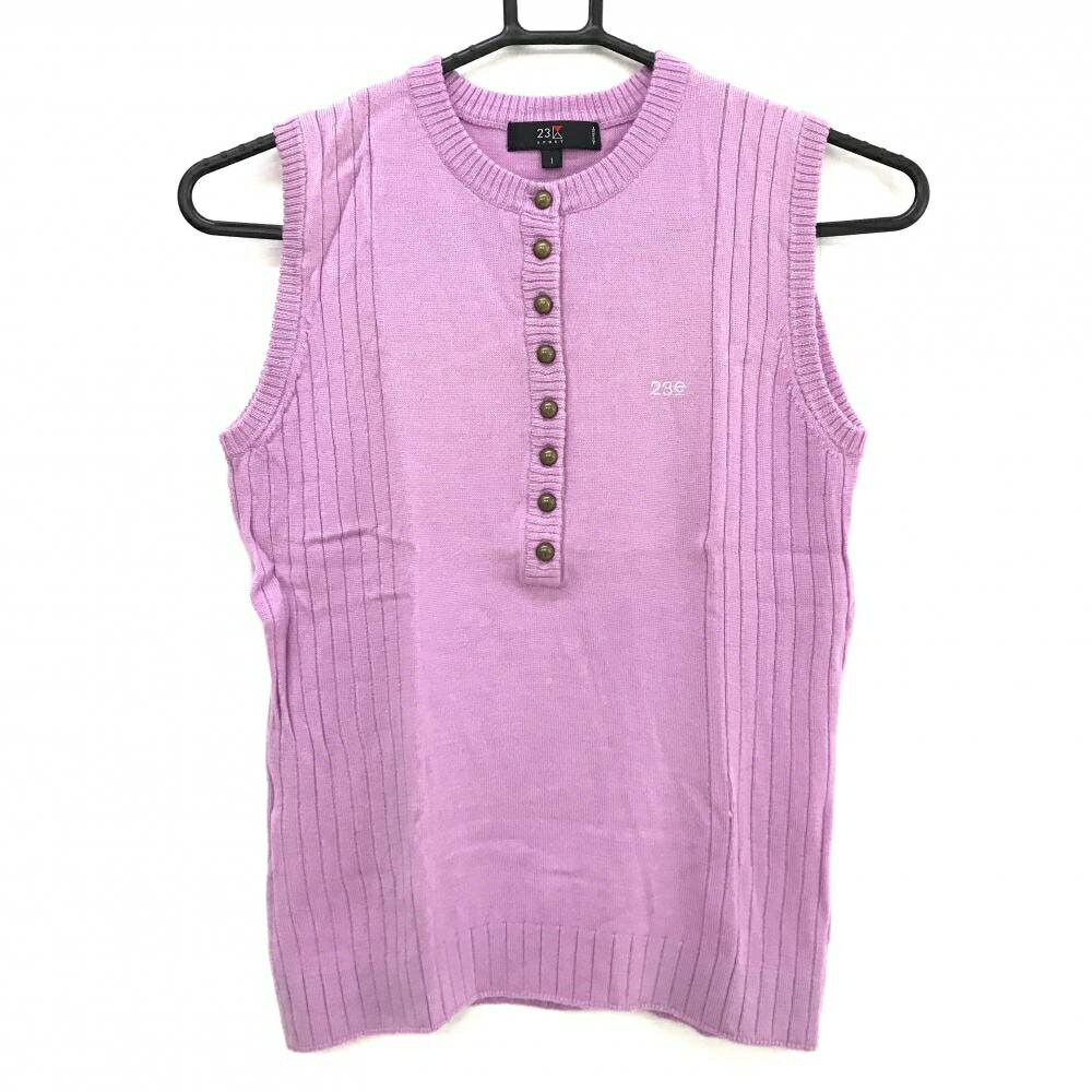 23区スポーツ ニットベスト ピンクパープル ボタン ウール100％ レディース I(M) ゴルフウェア 23区