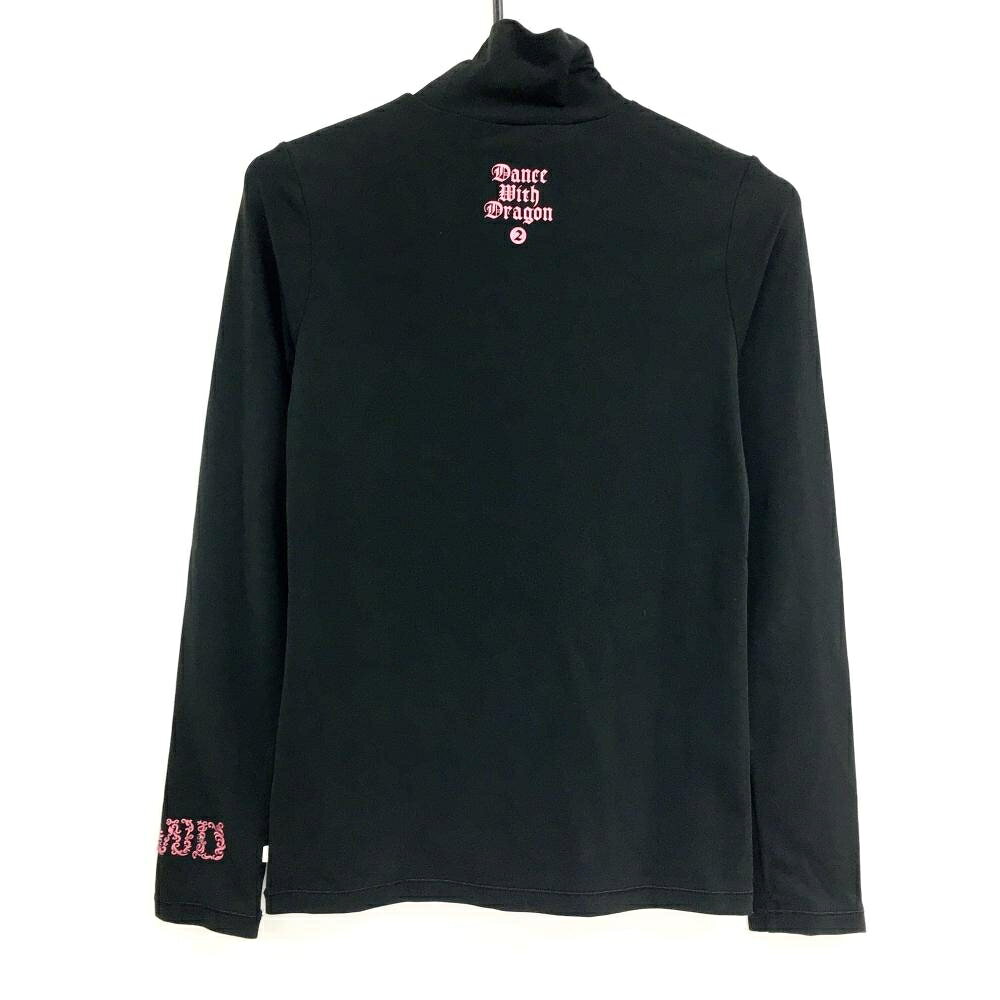 【超美品】ダンスウィズドラゴン ハイネックインナーシャツ 黒×ピンク レディース 2(M) ゴルフウェア Dance With Dragon