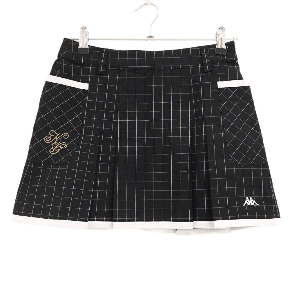 【超美品】カッパ スカート 黒×白 格子柄 ストレッチ ボックスプリーツ レディース 5 ゴルフウェア Kappa