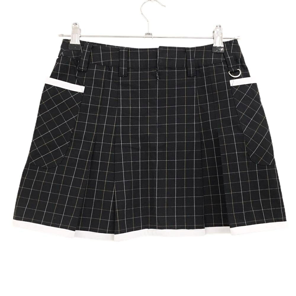 【超美品】カッパ スカート 黒×白 格子柄 ストレッチ ボックスプリーツ レディース 5 ゴルフウェア Kappa