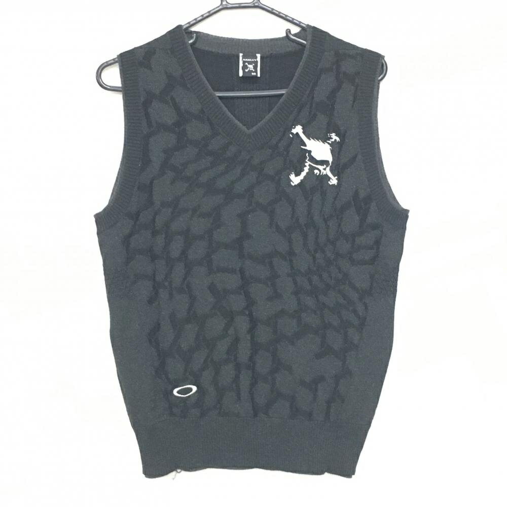 オークリー ニットベスト 黒 地模様 ラメ糸混 スカル刺しゅう ウール混 メンズ M ゴルフウェア Oakley
