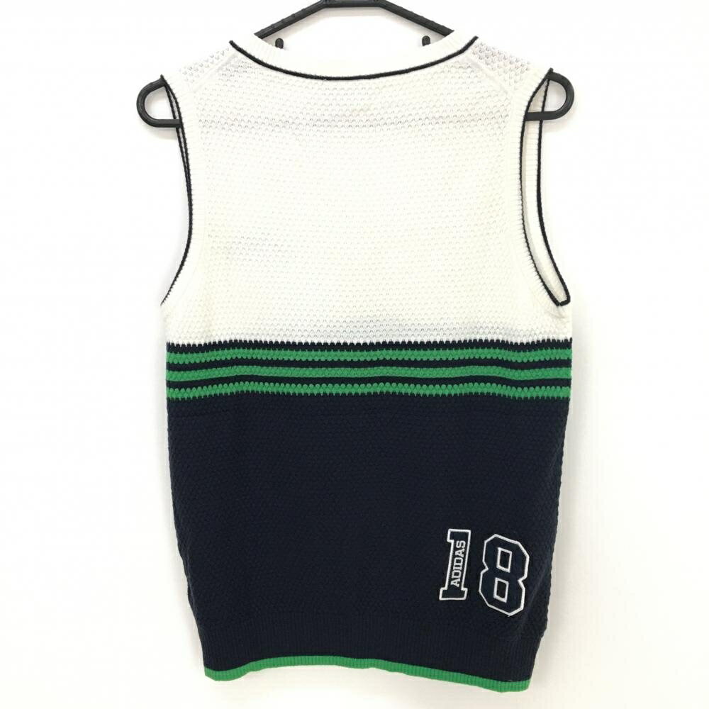【超美品】アディダス ニットベスト 白×ネイビー×グリーン ウール混 Vネック ワッ...