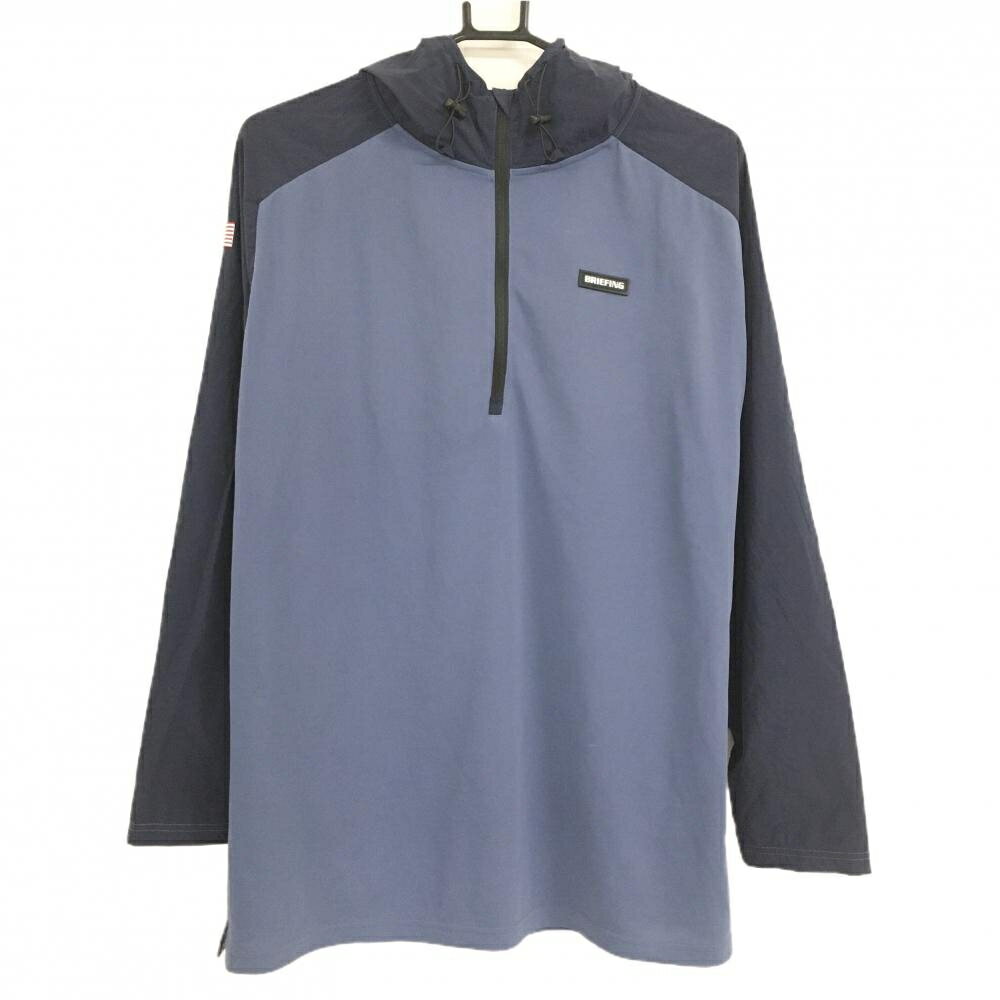 【当店ポイント5倍！2月1日限り】【超美品】ブリーフィング フード付ブルゾン ネイビー×スモーキーネイビー ハーフジップ バイカラー メンズ XL ゴルフウェア BRIEFING