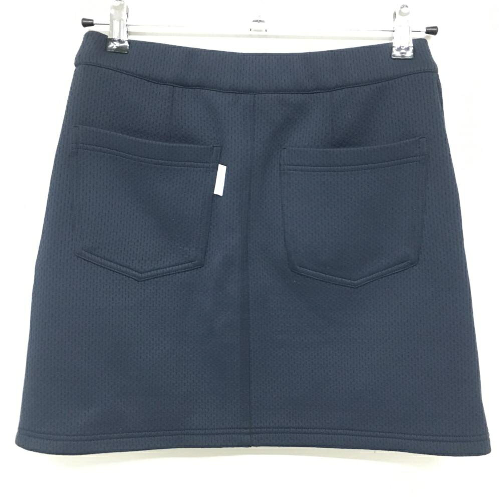 【美品】フィドラ スカート ネイビー 総柄織生地 裾ロゴ ストレッチ ウエストゴム レディース S/P ゴルフウェア FIDRA