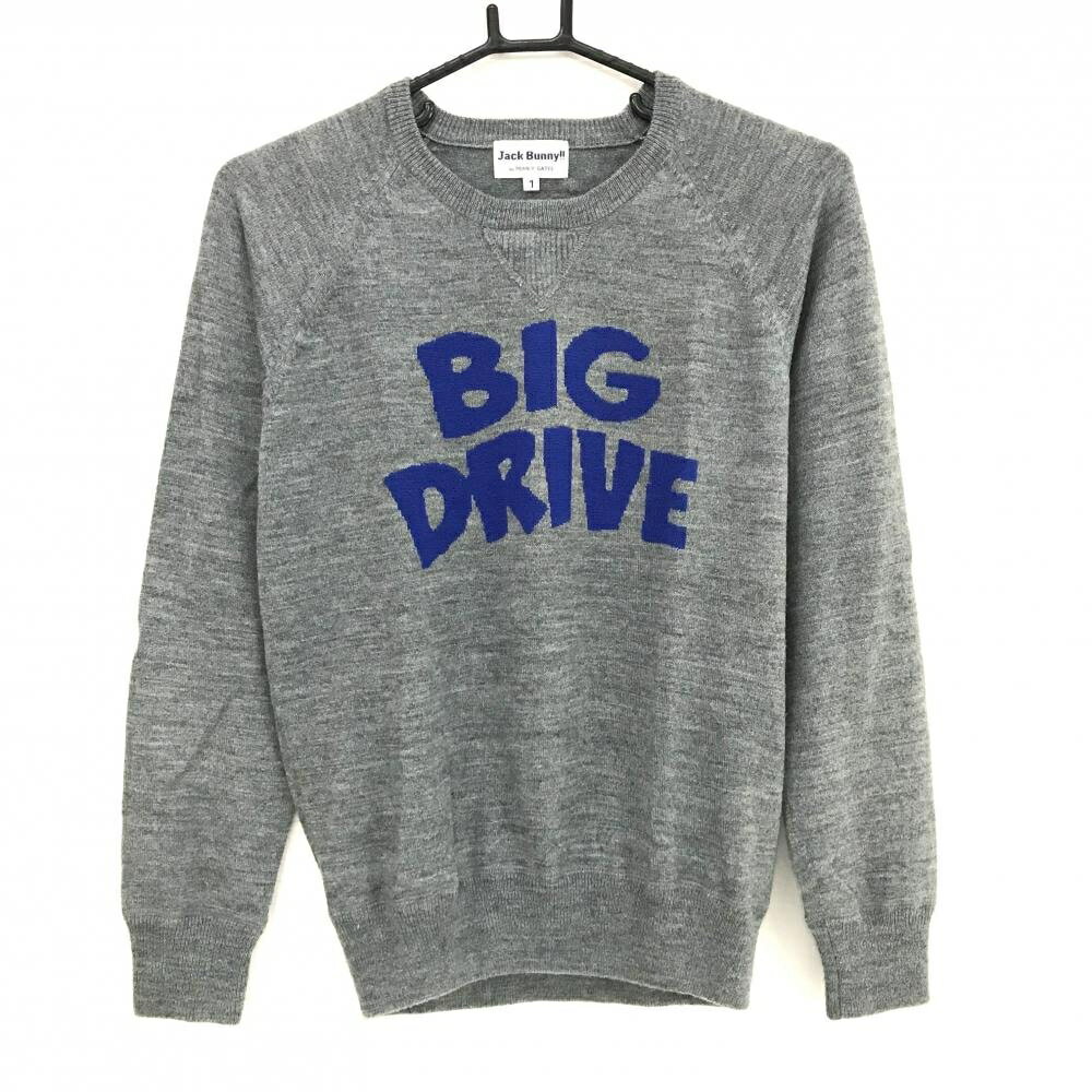 【美品】ジャックバニー セーター グレー×ブルー ウール混 ニット レディース 1(M) ゴルフウェア Jack ..