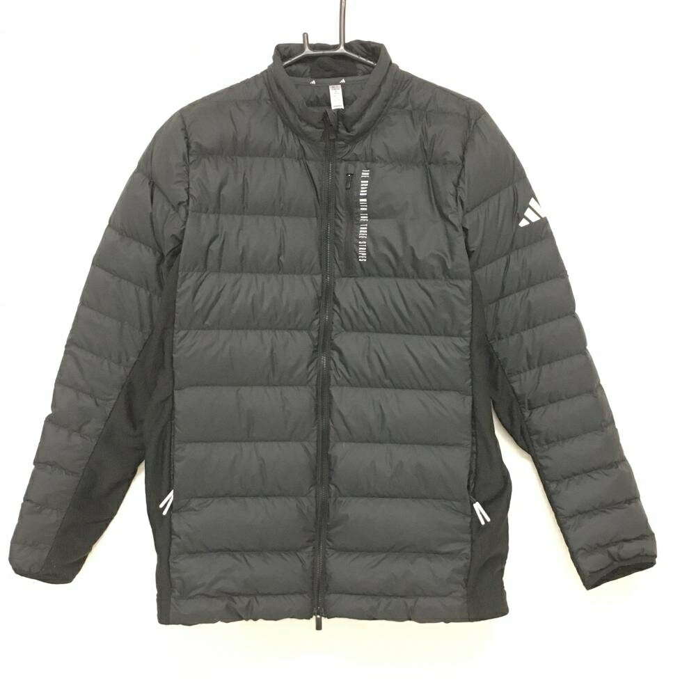 【美品】アディダス 切替ダウンジャケット 黒 ロゴ刺しゅう メンズ L ゴルフウェア 2024年モデル adidas
