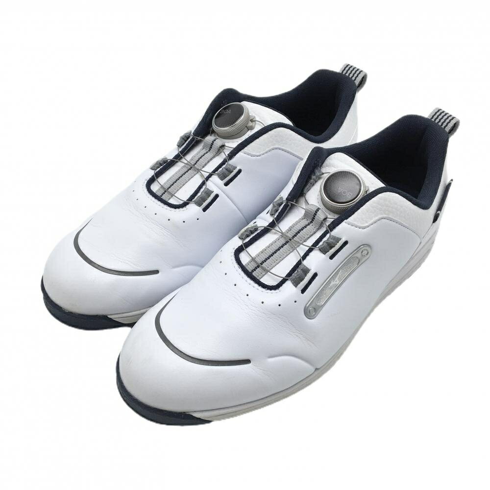 【美品】ミズノ ゴルフシューズ 白 ワイドスタイルWGボア 51GQ227014 スパイクレスダイヤル式 BOA メンズ 25.5 ゴルフウェア MIZUNO