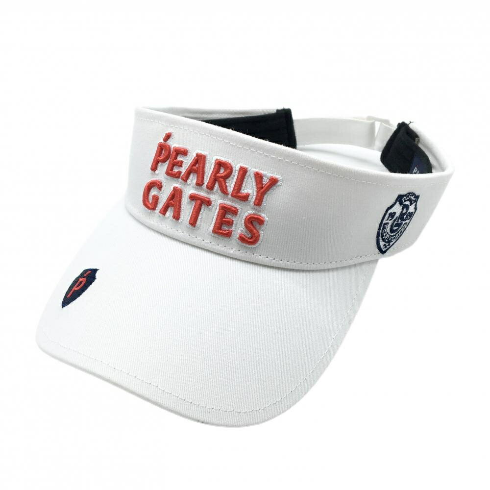 【超美品】パーリーゲイツ サンバイザー 白×レッド 汗取りパッド付 立体ロゴ FR ゴルフウェア PEARLY GATES