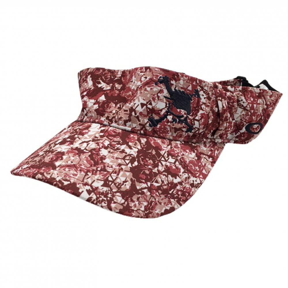 【美品】オークリー サンバイザー 白×レッド 花柄 ロゴ刺しゅう ゴルフウェア Oakley