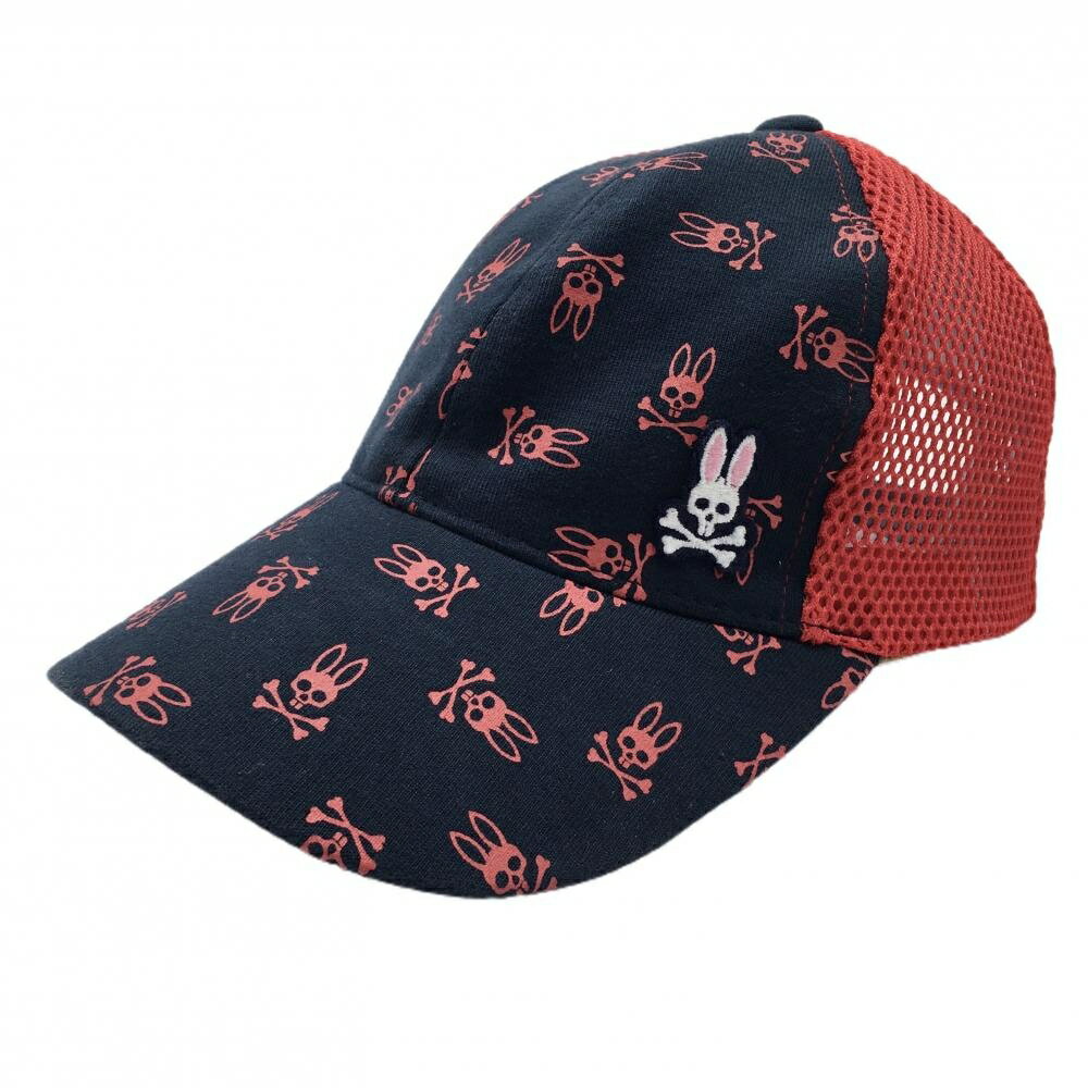 サイコバニー メッシュキャップ ネイビー×レッド 一部ロゴ柄 サイズ　58cm ゴルフウェア Psycho Bunny
