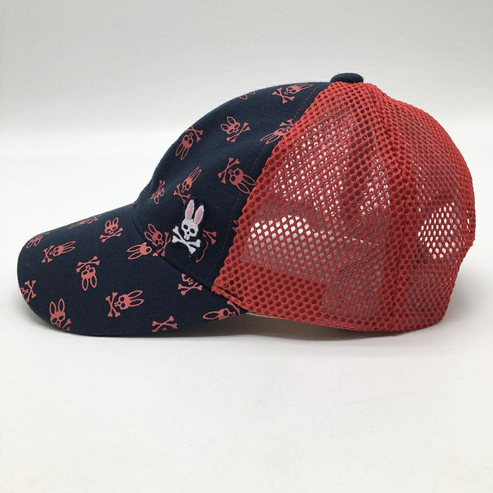 サイコバニー メッシュキャップ ネイビー×レッド 一部ロゴ柄 サイズ　58cm ゴルフウェア Psycho Bunny