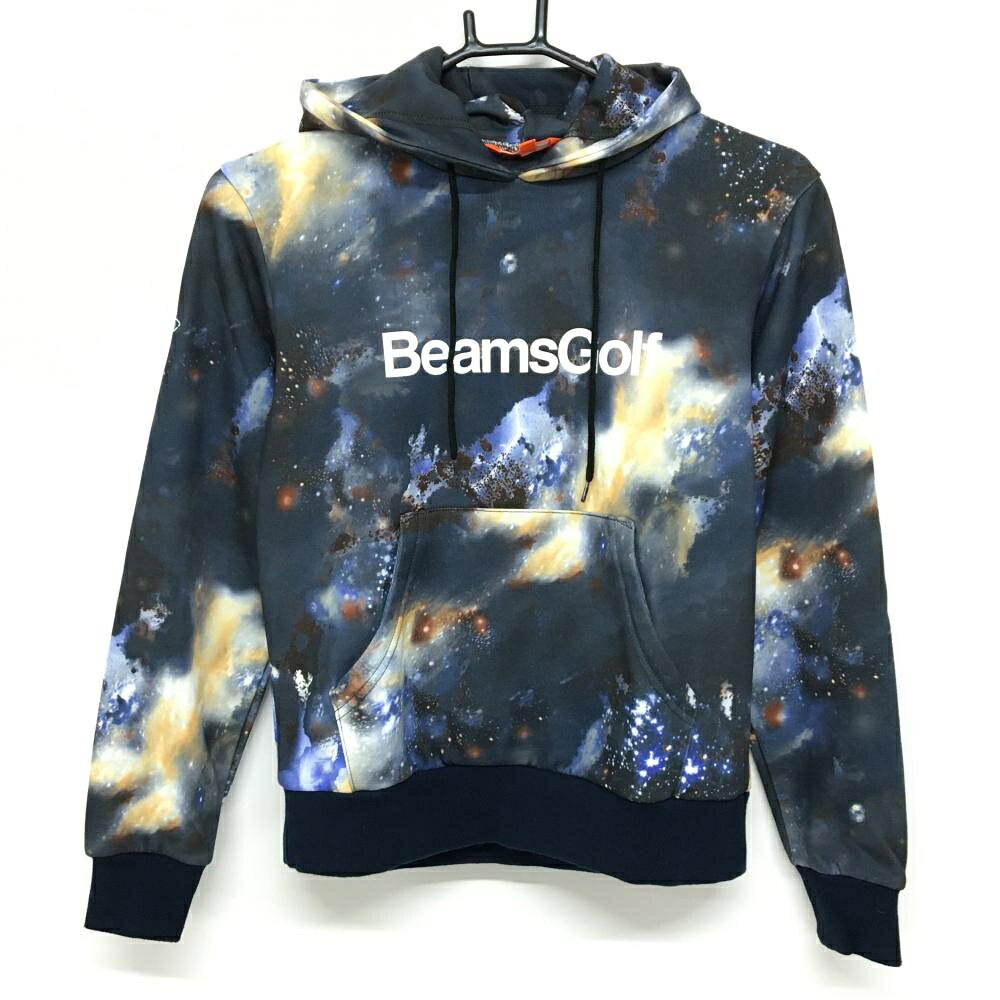 【美品】ビームスゴルフ パーカー グレー×イエロー系 総柄 ロゴプリント トレーナー レディース S ゴルフウェア BEAMS GOLF