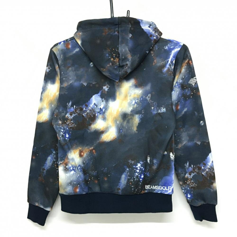【美品】ビームスゴルフ パーカー グレー×イエロー系 総柄 ロゴプリント トレーナー レディース S ゴルフウェア BEAMS GOLF