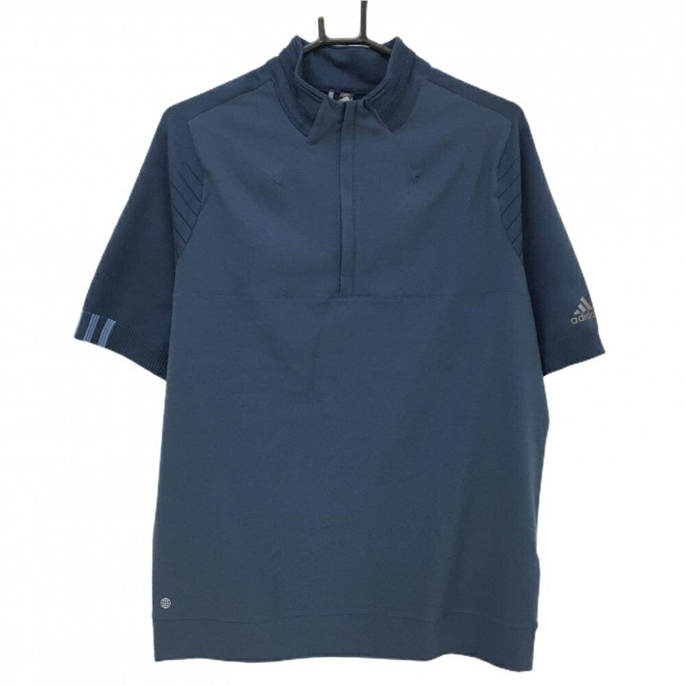 ADIDAS - 【美品】アディダス 異素材半袖ブルゾン ネイビー ハーフジップ 袖・肩ニット メンズ L ゴルフウェア adidas