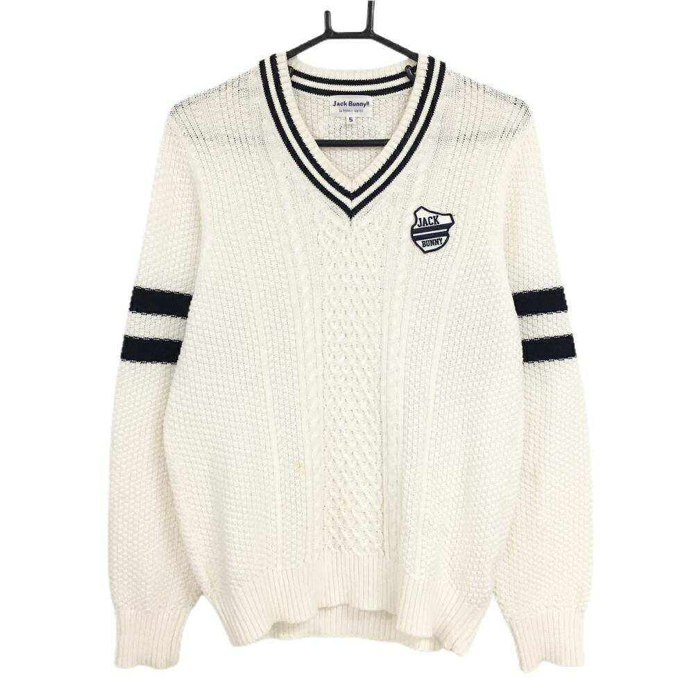 Other - ジャックバニー セーター 白×ネイビー Vネック コットン混 ケーブル編み メンズ 5(L) ゴルフウェア Jack Bunny