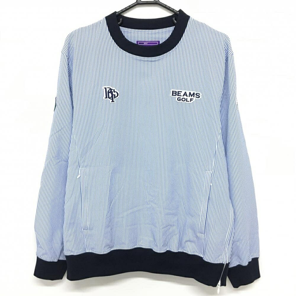 【超美品】ビームスゴルフ スニード ライトブルー×白 サッカー生地 ストライプ ブルゾン メンズ L ゴルフウェア 2025年モデル BEAMS GOLF